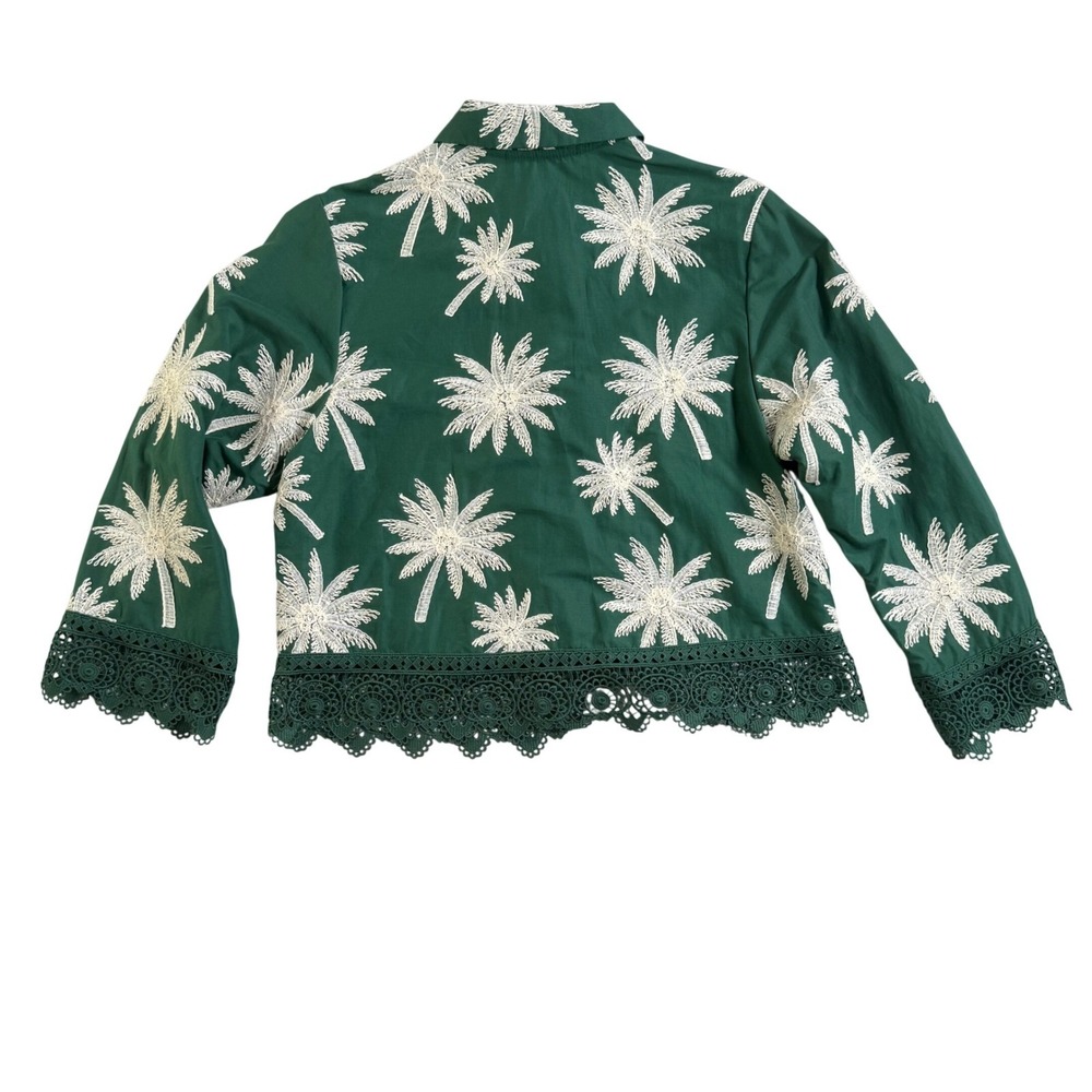WAIMARI Tayrona Palm Tree Embroidered Cotton Lace Jacket Green Small Resort Chic - Picture 3 of 13